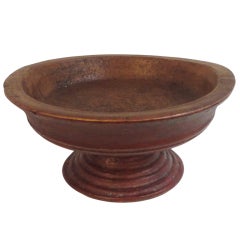 Rare 18thc Original Red Painted Treen Compote For Fruit From N.E
