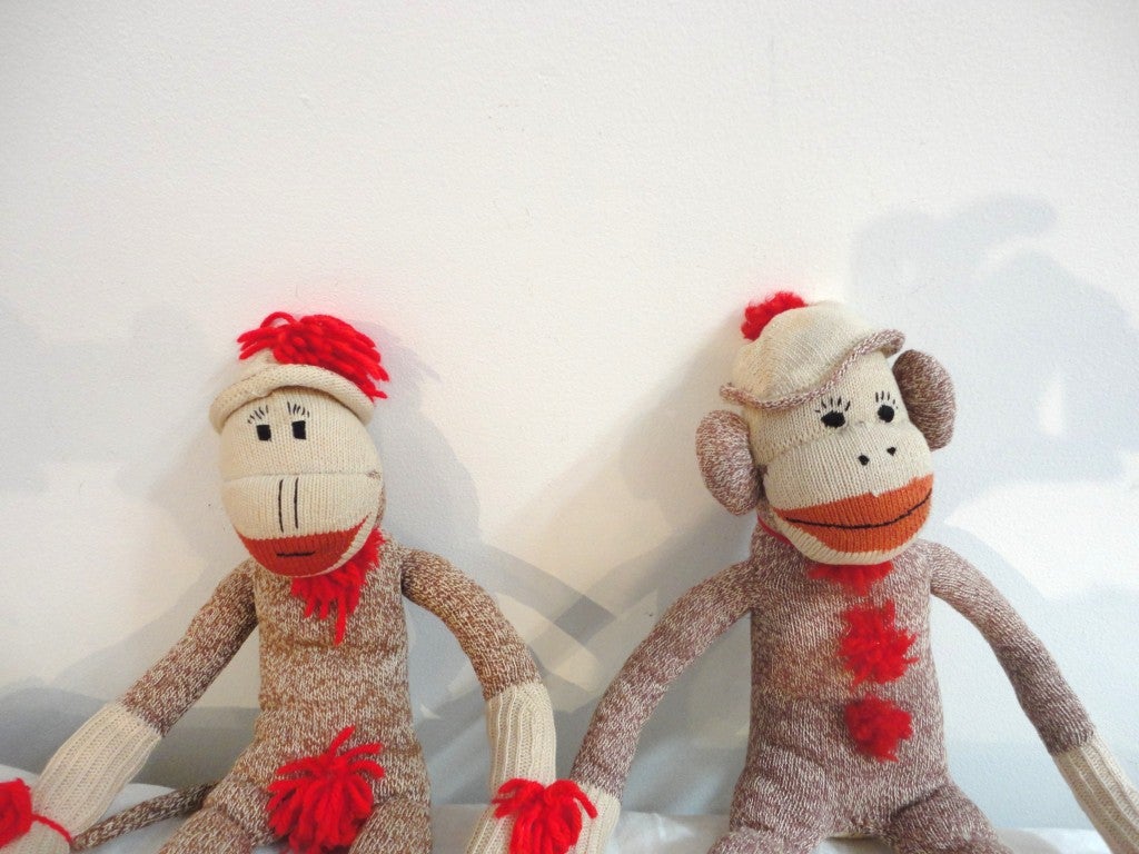 American Pair of Vintage  Handmade Sock Monkeys / Boy & Girl