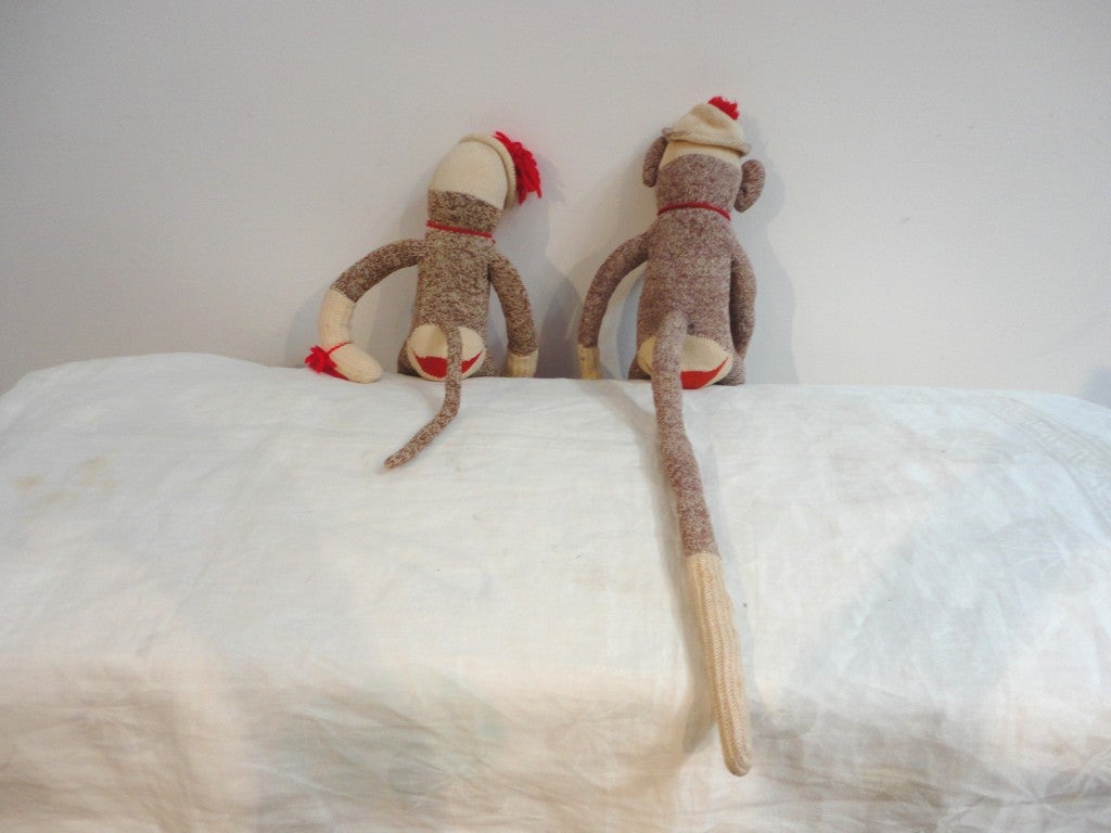 Mid-20th Century Pair of Vintage  Handmade Sock Monkeys / Boy & Girl