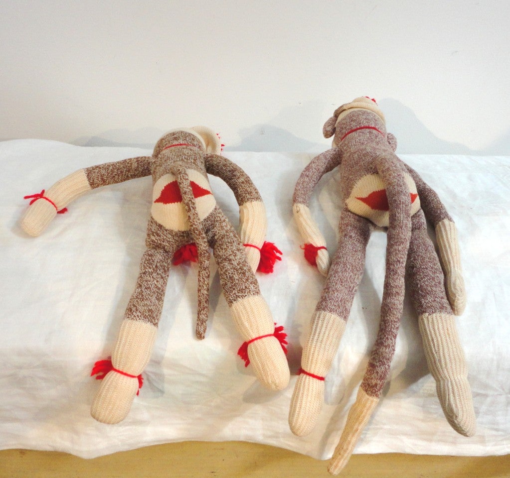 Pair of Vintage  Handmade Sock Monkeys / Boy & Girl 1