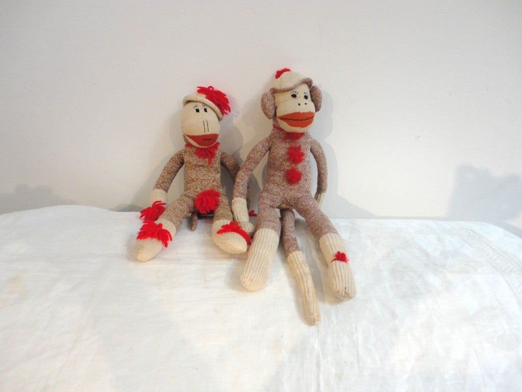 Pair of Vintage  Handmade Sock Monkeys / Boy & Girl 2