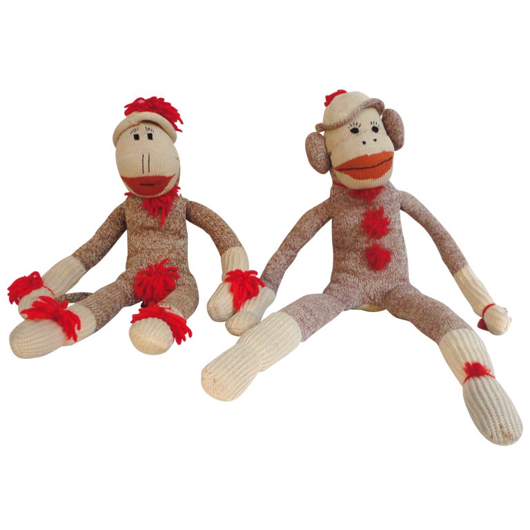 Pair of Vintage  Handmade Sock Monkeys / Boy & Girl