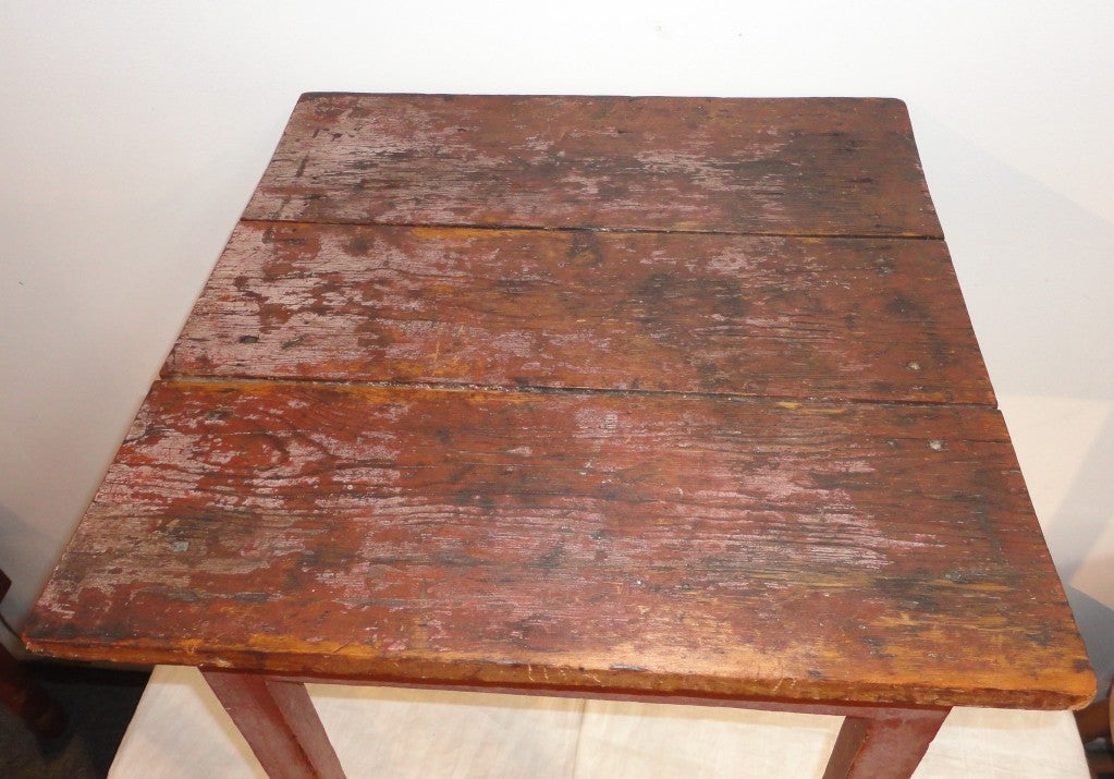 19th Century Original Dusty Rose over Red Painted Country End Table 1
