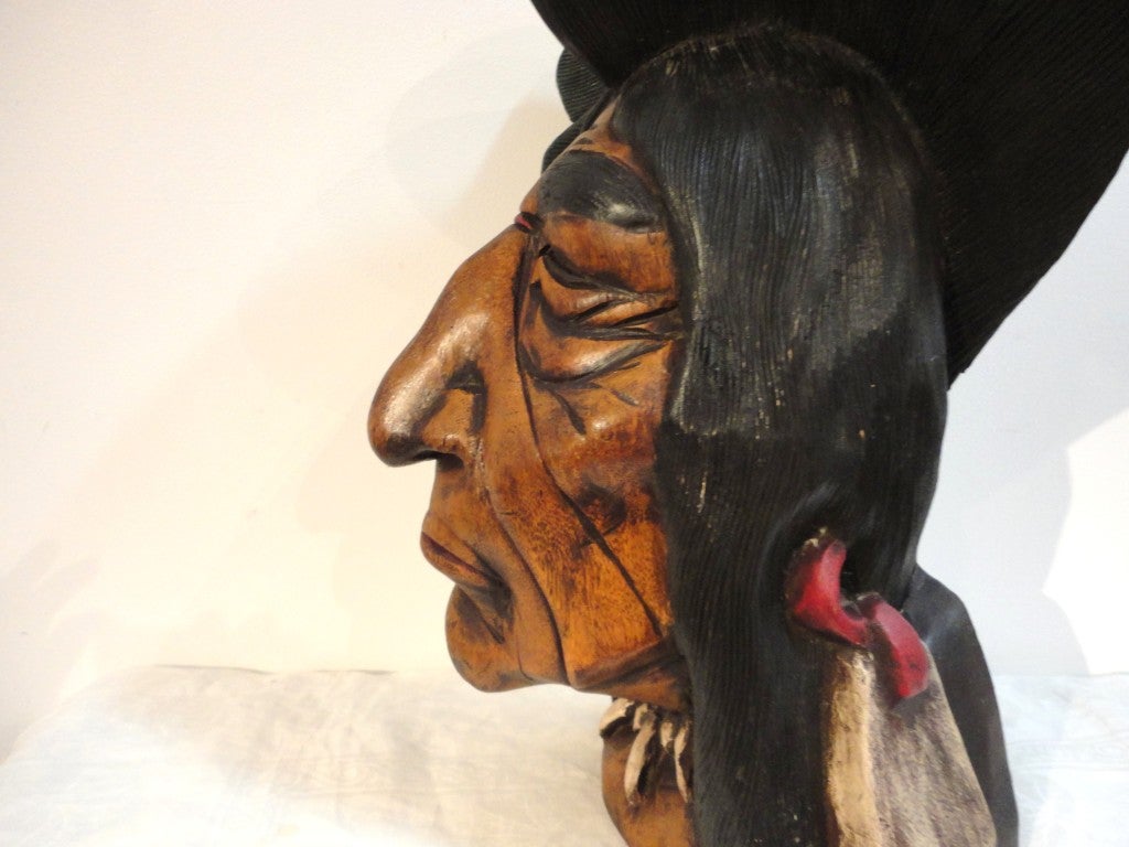 American 19th Century Hand-Carved and Painted Cigar Store Indian Head