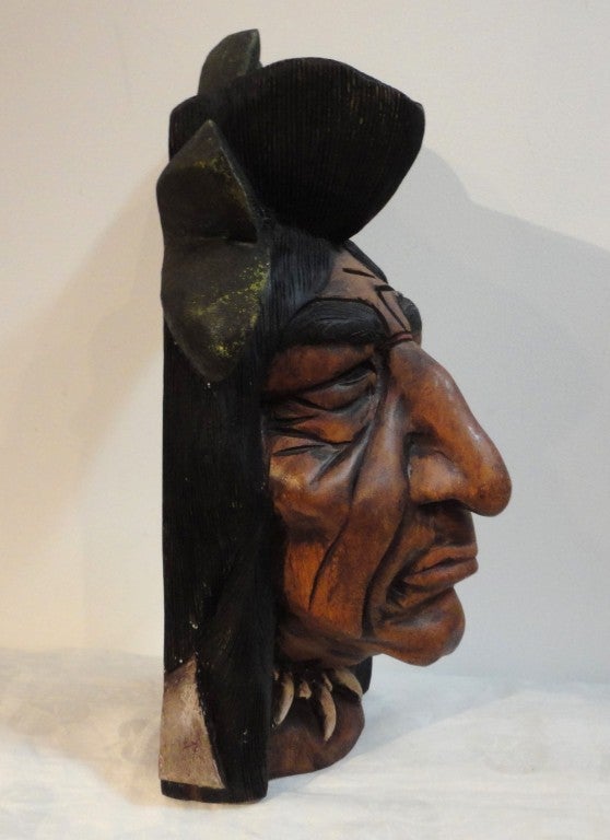 Pine 19th Century Hand-Carved and Painted Cigar Store Indian Head