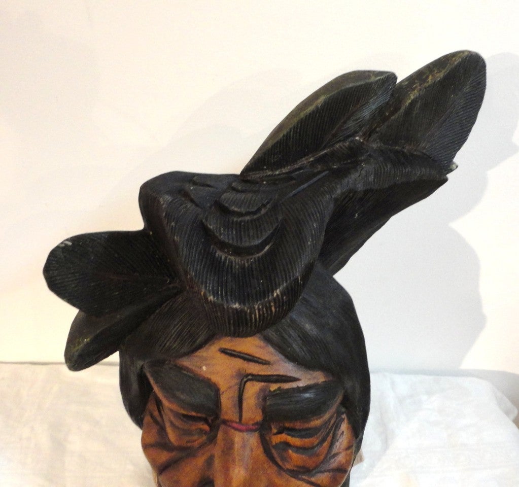 19th Century Hand-Carved and Painted Cigar Store Indian Head 3