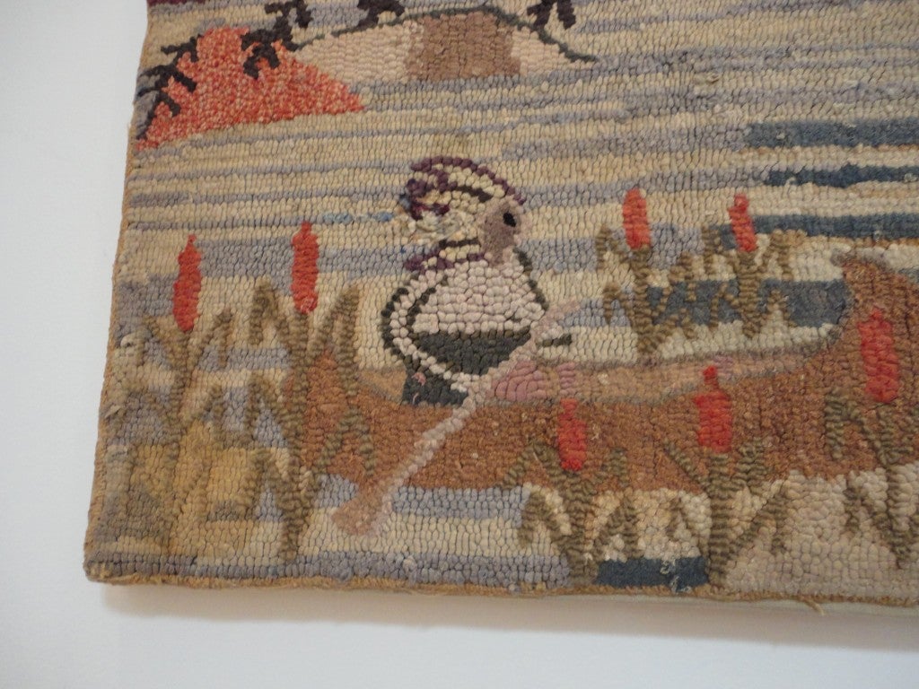 Wool Fantastic Pictorial Mounted Hand Hooked Rug W/ Indians