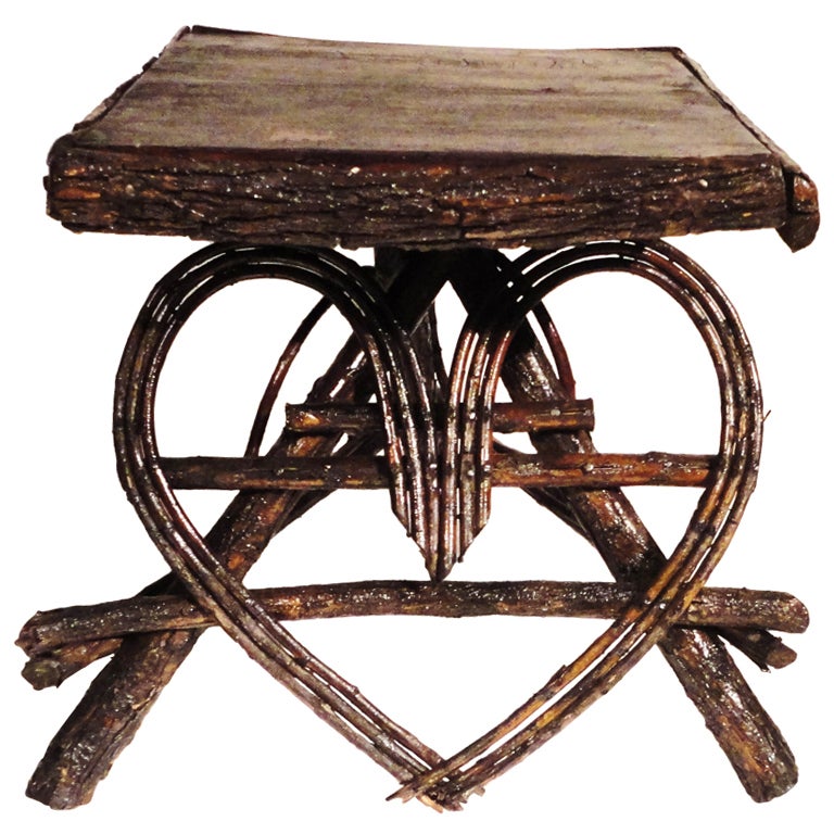 Folky Heart Twig Side Table w/Original Bark Covering