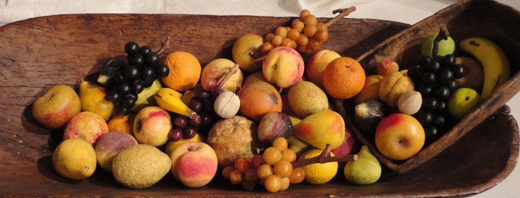 Fantastic collection of fifty six pieces of stone fruit.This wonderful and colorful collection includes many rare and hard to find pieces.The collection includes 5 bunches of grapes,11 apples,8 peaches,1 rare grapefruit ,2 persimmons  ,2 rare
