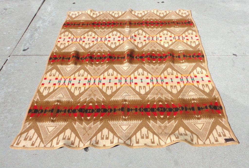 American Early Wool Pendleton Indian Design Blanket W/ Original Label