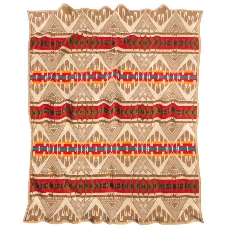 Early Wool Pendleton Indian Design Blanket W/ Original Label