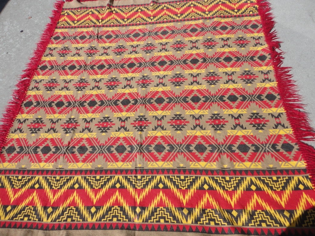 Beacon Indian Design Cotton Blanket w/ Original Label & Fringe