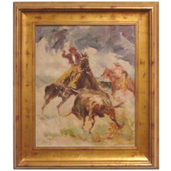 Fantastic 20thc Signed Oil Painting /Cowboys on Horses