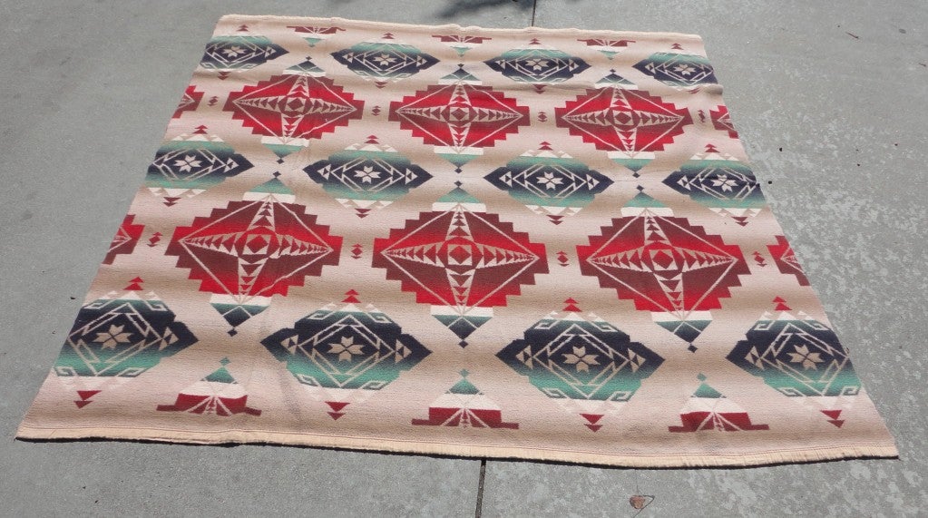 Mid-20th Century Fantastic Geometric Cotton  Beacon Indian Design Blanket