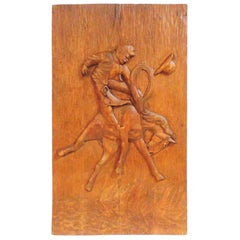 Vintage WPA Artist Wood Carving of The Bucking Bronco & Cowboy