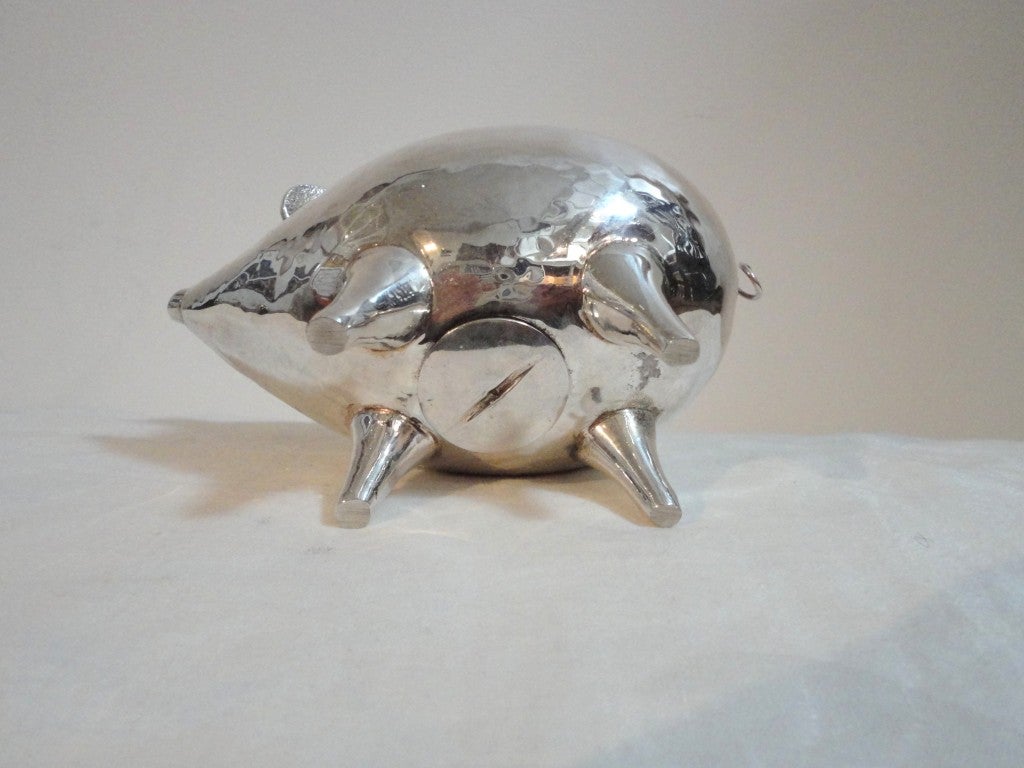 Mid-20th Century Hand Made Mexican Silver Piggy Bank on Feet