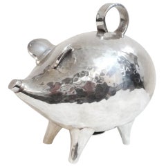 Vintage Hand Made Mexican Silver Piggy Bank on Feet