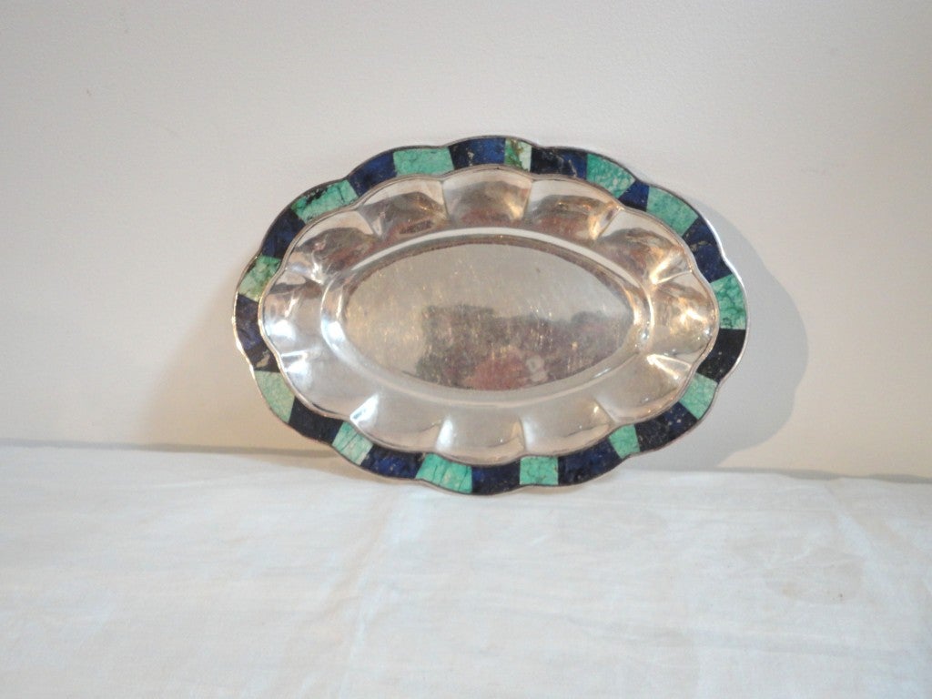 Lg. Los Castillos /Taxco, Mexican w/ Turquoise & Lapis Inlay