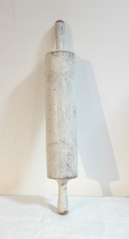 American 19th Century Original White Painted Large Rolling Pin For Sale