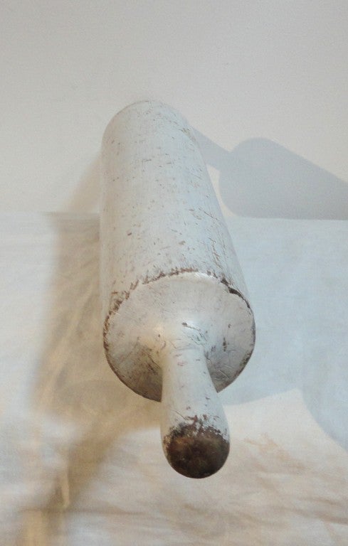 20th Century 19th Century Original White Painted Large Rolling Pin For Sale