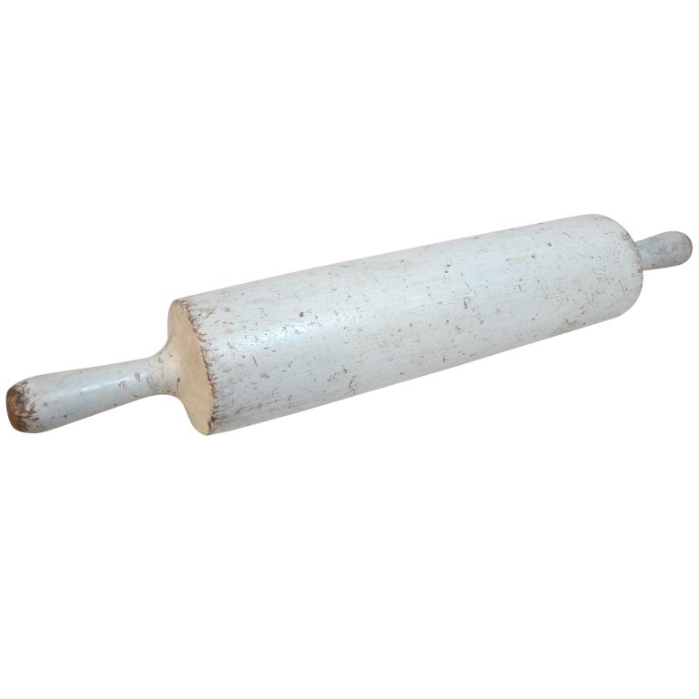 19th Century Original White Painted Large Rolling Pin For Sale