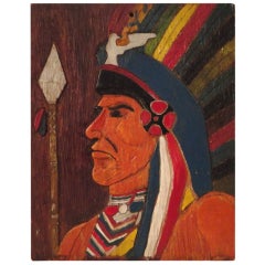 Fantastic Hand Carved Wood  Folky Indian Chief  Plaque