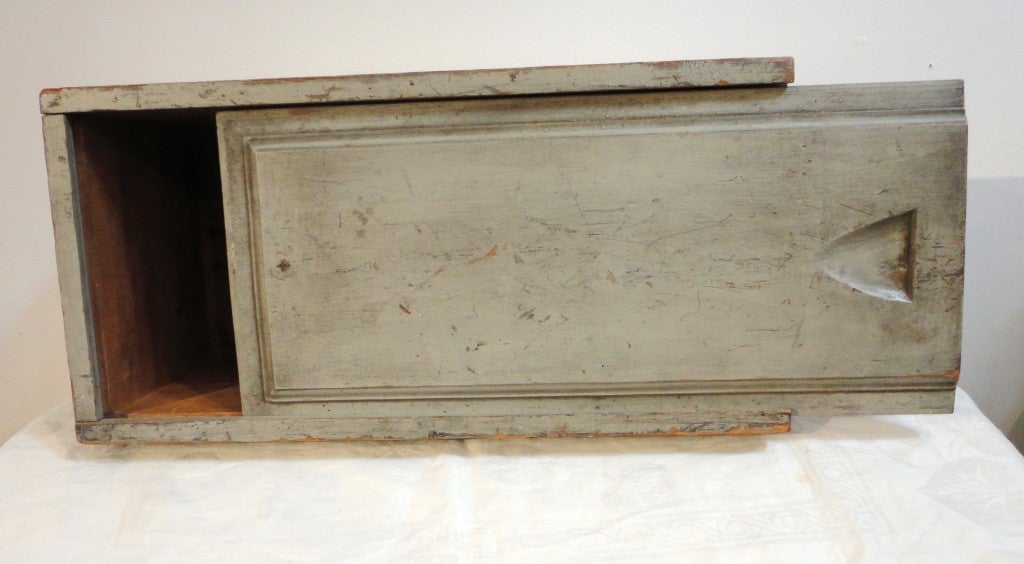 American 19th Century Original Grey Painted Large Candle Box from New England For Sale