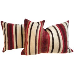 Early Navajo Indian Weaving Striped Saddle Pair of Bolster Pillows