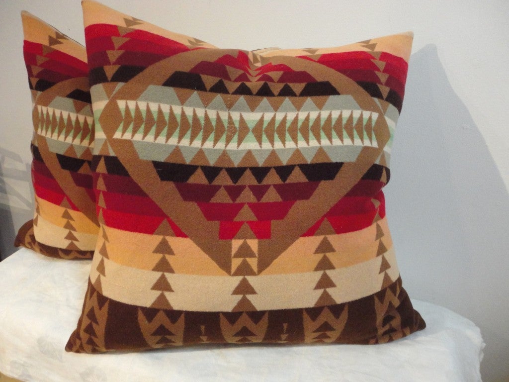 American Pair of Early Pendleton Indian Design Blanket Pillows