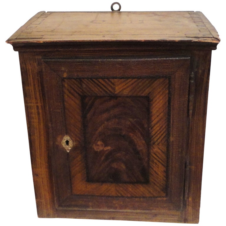 19thc Original Grain Painted Hanging Wall Cupboard From N.E.