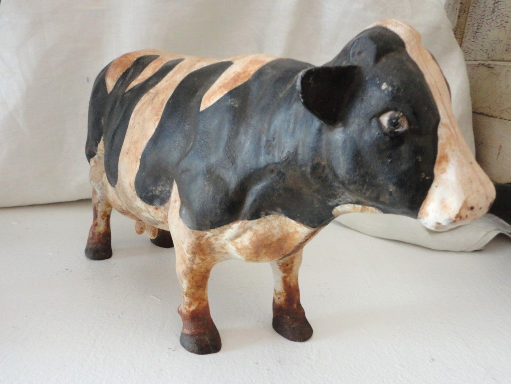 Early 20thc Original Painted Full Body Cow Doorstop 3