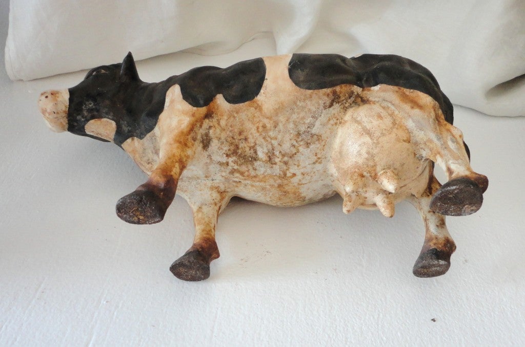 Early 20thc Original Painted Full Body Cow Doorstop 4