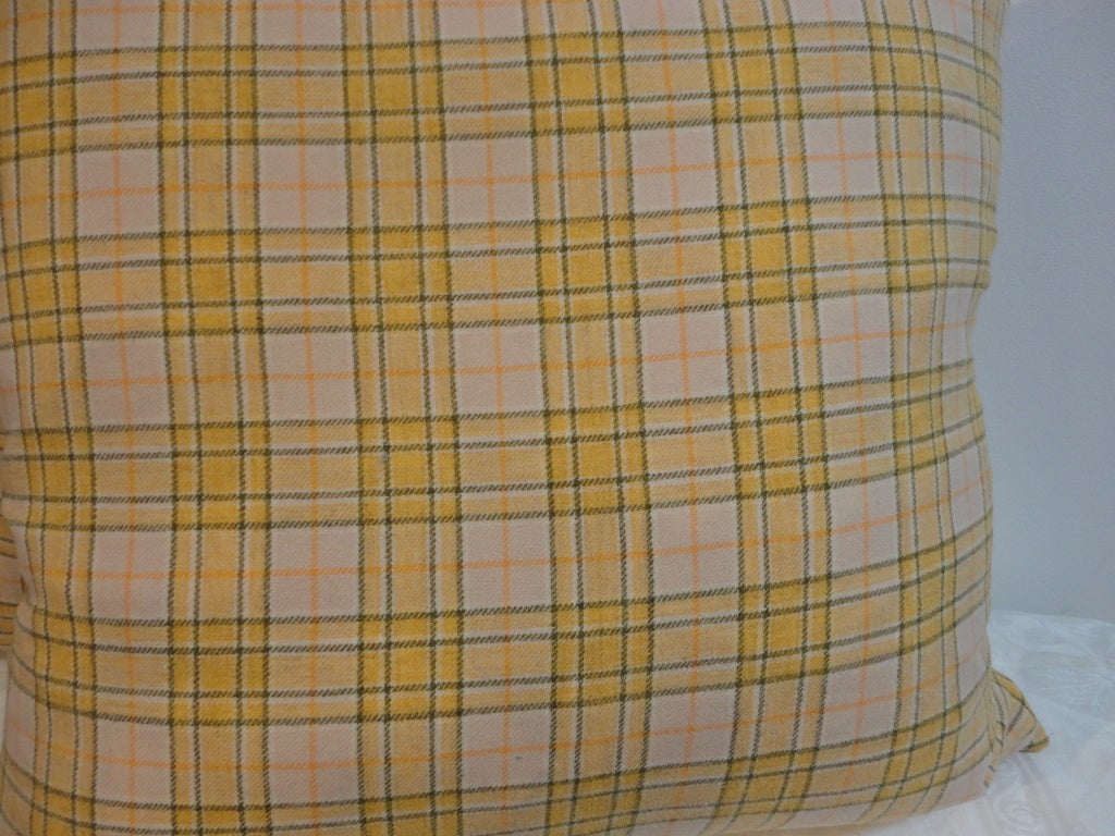 Vintage wool plaid blanket pillows in wonderful condition with cotton linen backing.Sold as a pair .Four in stock.