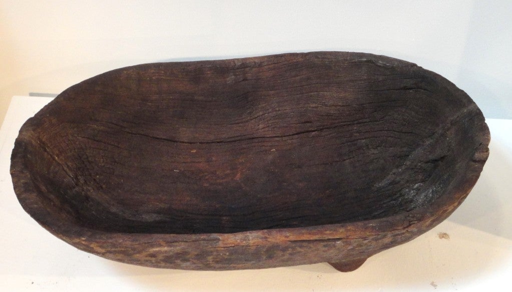 American 18th Century Hand-Carved Three-Footed Bowl in Old Surface