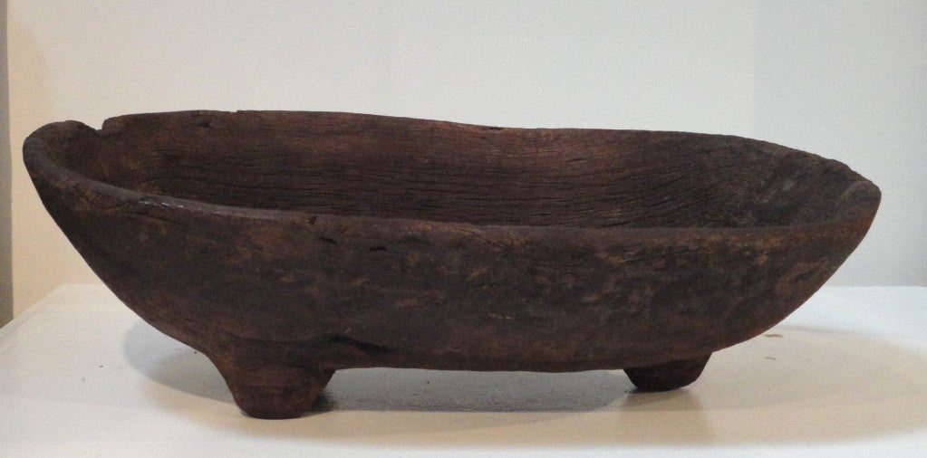 18th Century and Earlier 18th Century Hand-Carved Three-Footed Bowl in Old Surface