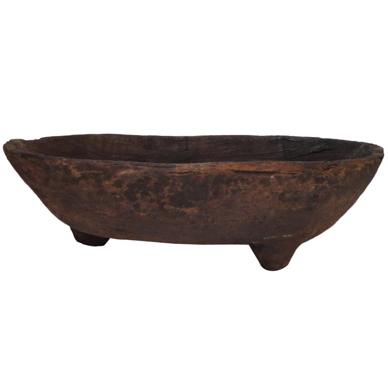 18th Century Hand-Carved Three-Footed Bowl in Old Surface