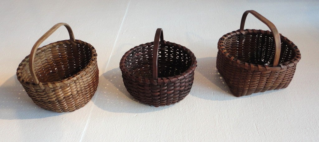 Amazing collection of nine mint condition American baskets from New England .These finely woven miniatures are in pristine condition and would be great on a shelf or cupboard as one collection.A great addition to any Americana collection.