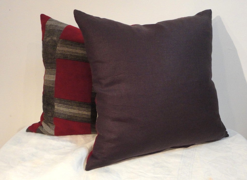 American Beacon Blanket Pillows w/ Brown  Linen Backing, Pair