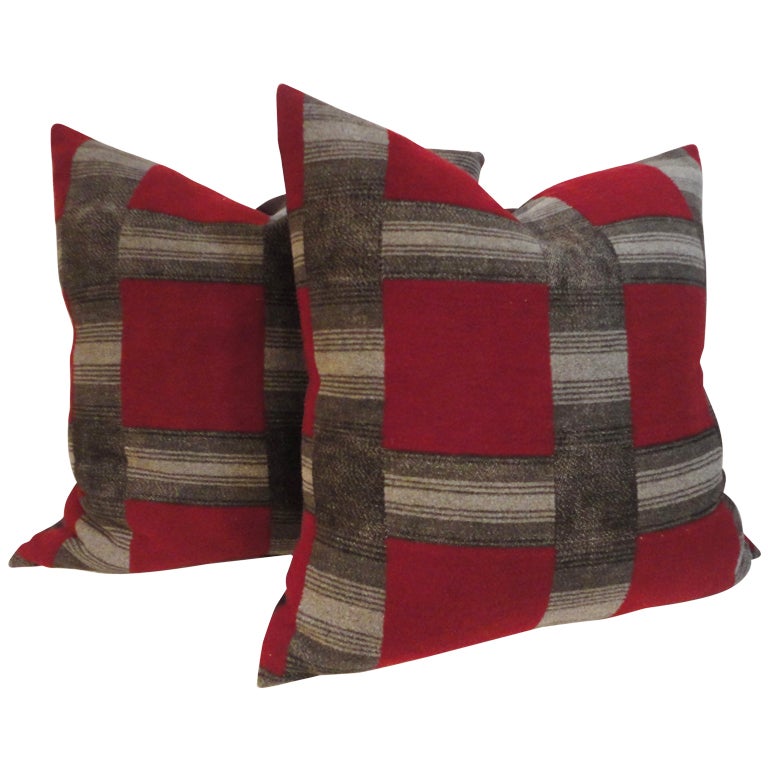 Beacon Blanket Pillows w/ Brown  Linen Backing, Pair