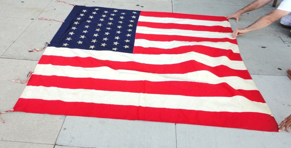 Rare & Early 20thc  Polish cotton 48 star Flag w/ Metal Stars