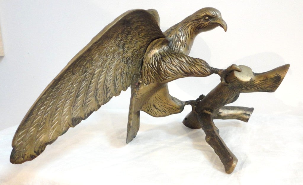 Adirondack Large Early 20th Century Brass Eagle on Branch Standing Sculpture For Sale