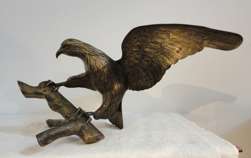 American Large Early 20th Century Brass Eagle on Branch Standing Sculpture For Sale