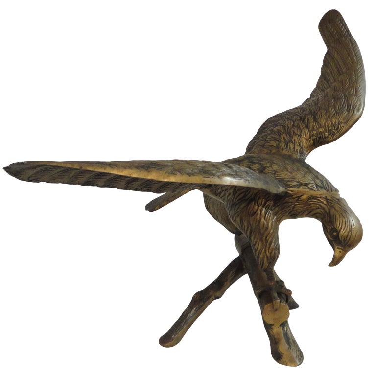 Large Early 20th Century Brass Eagle on Branch Standing Sculpture For Sale