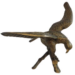 Large Early 20th Century Brass Eagle on Branch Standing Sculpture