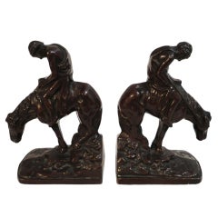 Pair of Dated 1928 Bronze-Plated Iron Bookends, End of the Run