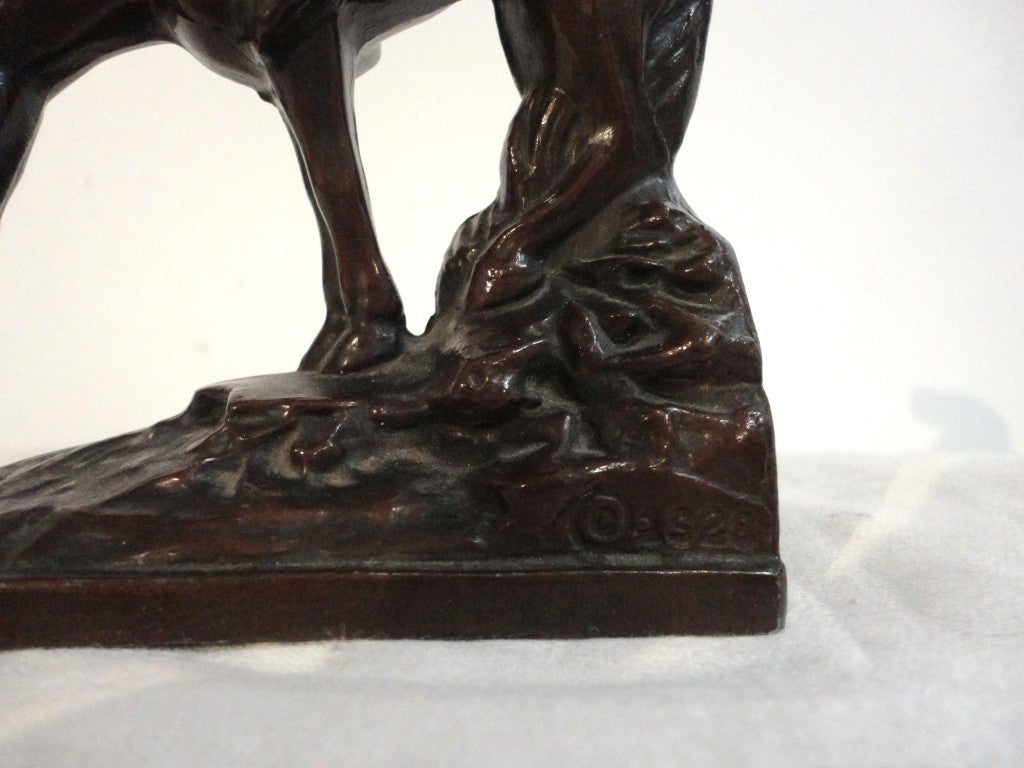 Folk Art Pair of Dated 1928 Bronze-Plated Iron Bookends, End of the Run