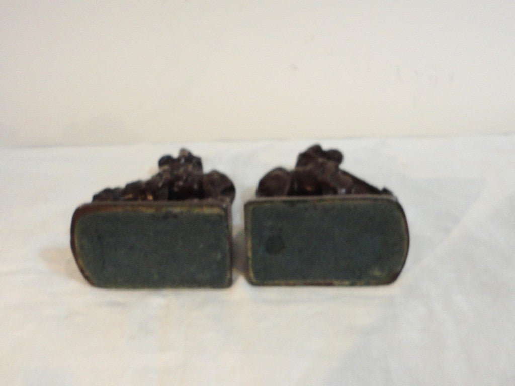 Pair of Dated 1928 Bronze-Plated Iron Bookends, End of the Run In Good Condition In Los Angeles, CA