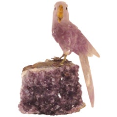 Amazing Hand Carved Amethyst Rock Crystal Parrot