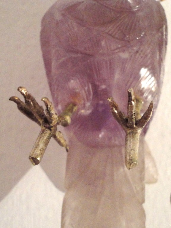 Mid-20th Century Amazing Hand Carved Amethyst Rock Crystal Parrot