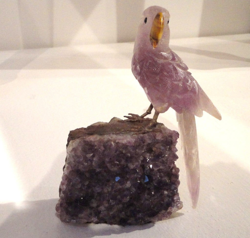 Amazing Hand Carved Amethyst Rock Crystal Parrot 2